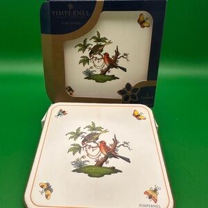 Pimpernel White and Brown Bird Coasters. Set of 6